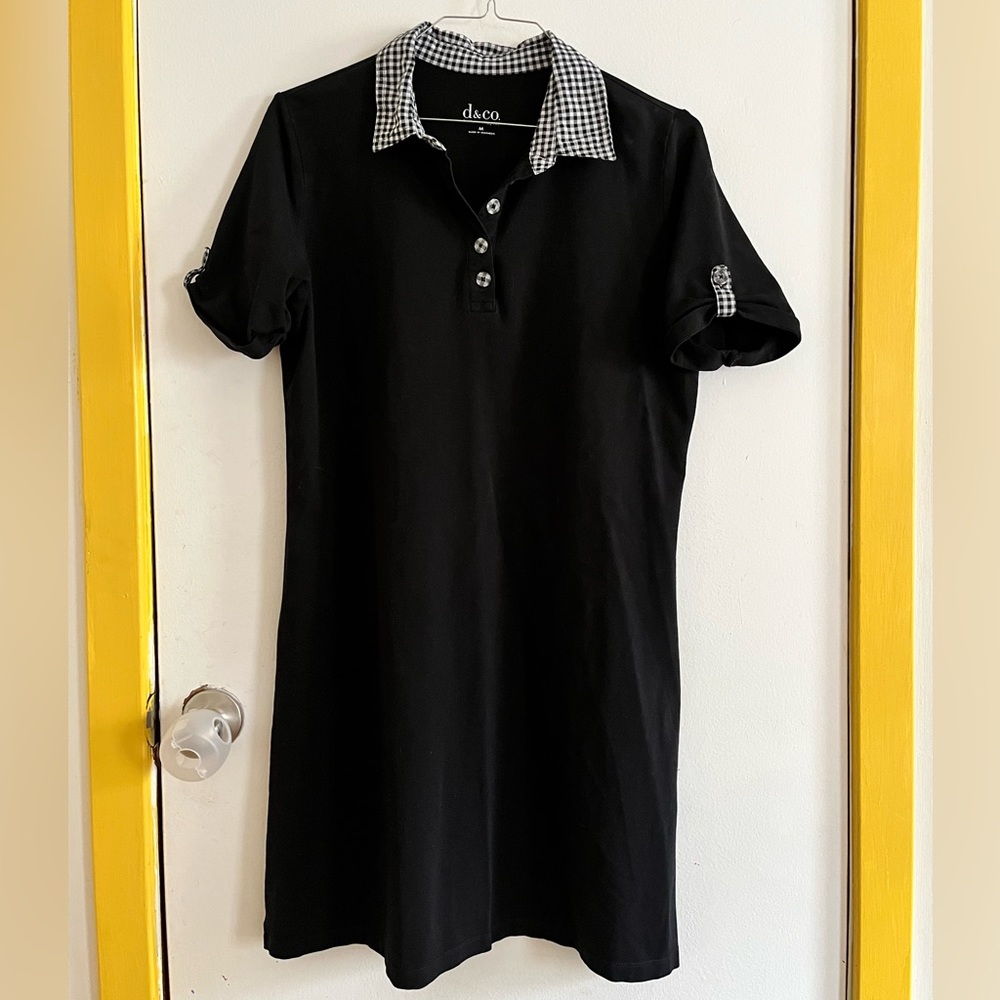 Black and gingham linen and blend stretch mini dress